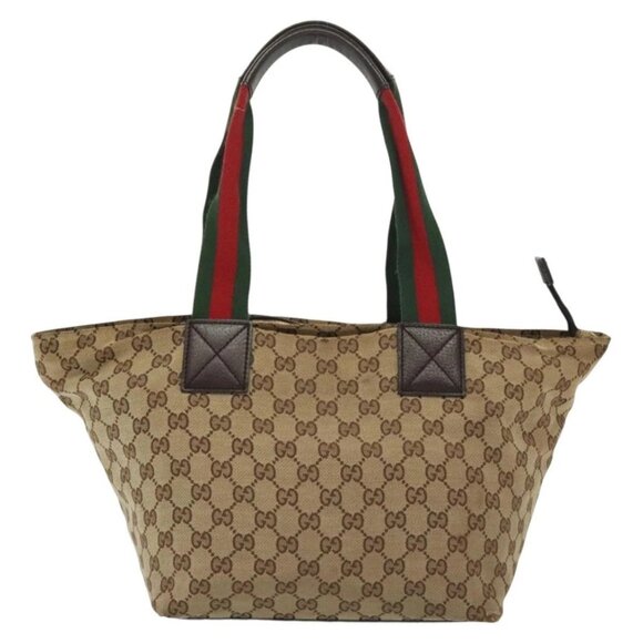 GUCCI GG Canvas Web Sherry Line Tote Bag Beige Green Red - Picture 3 of 16